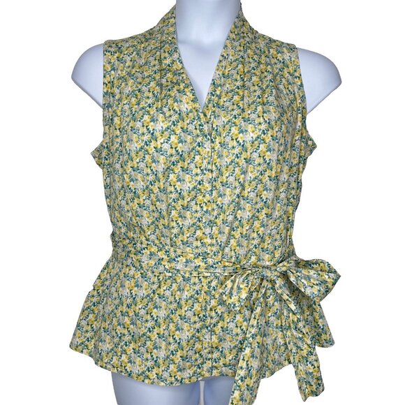 Talbots Blouse Size 16W Petite Floral Sleeveless Green Yellow - Picture 1 of 8